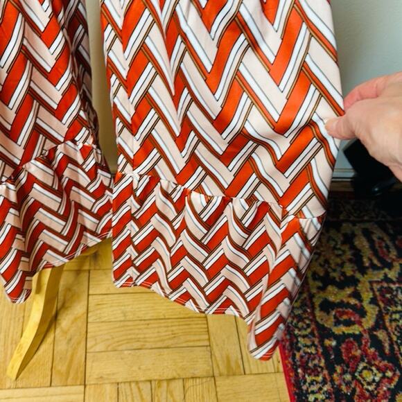 Orange and White Chevron Print 70’s Style Flare Leg Jumpsuit - Picture 6 of 10
